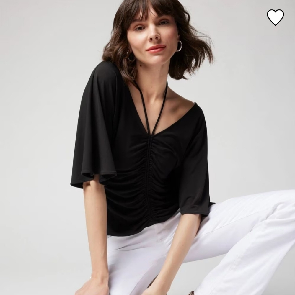 WHBM Ruched Tie Neck Top